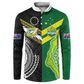 Custom Rugby Cook Islands and Australia Button Sweatshirt Tatau Tribal with Aboriginal Chevron Sport Style