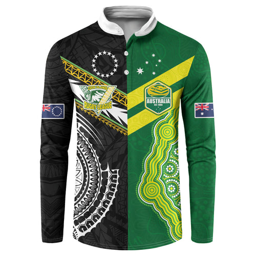 Custom Rugby Cook Islands and Australia Button Sweatshirt Tatau Tribal with Aboriginal Chevron Sport Style