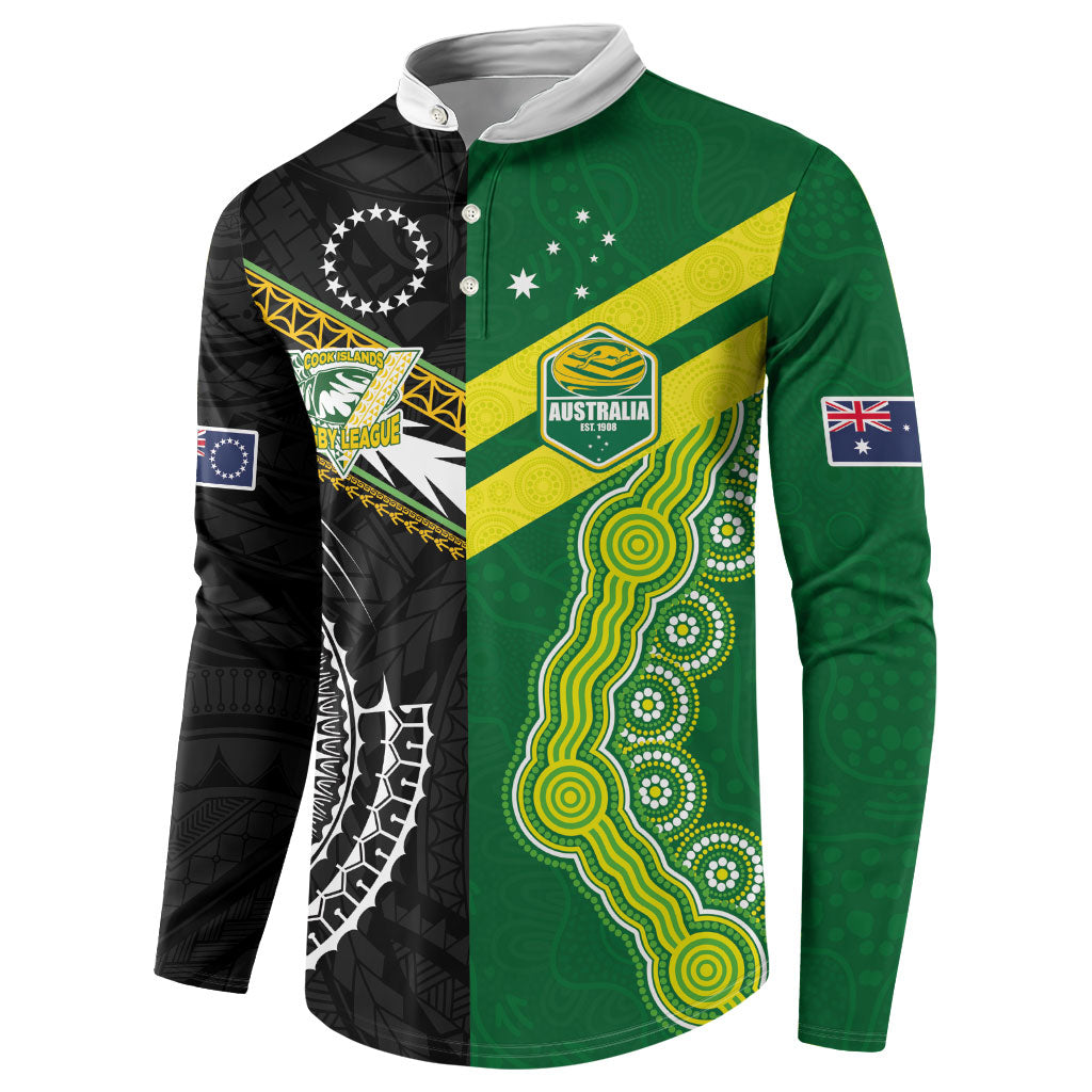 Custom Rugby Cook Islands and Australia Button Sweatshirt Tatau Tribal with Aboriginal Chevron Sport Style