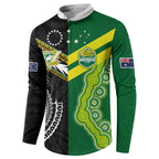 Custom Rugby Cook Islands and Australia Button Sweatshirt Tatau Tribal with Aboriginal Chevron Sport Style