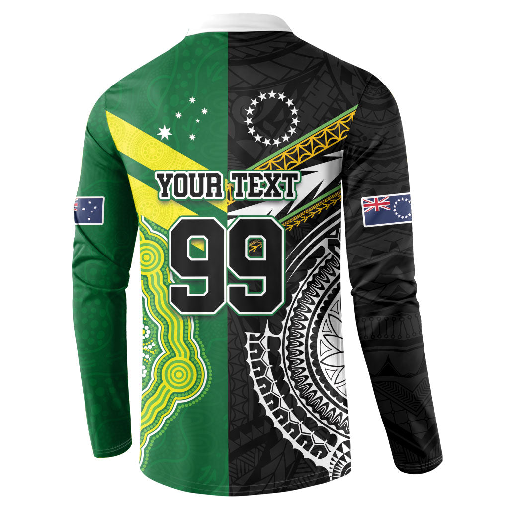 Custom Rugby Cook Islands and Australia Button Sweatshirt Tatau Tribal with Aboriginal Chevron Sport Style