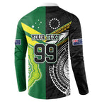 Custom Rugby Cook Islands and Australia Button Sweatshirt Tatau Tribal with Aboriginal Chevron Sport Style
