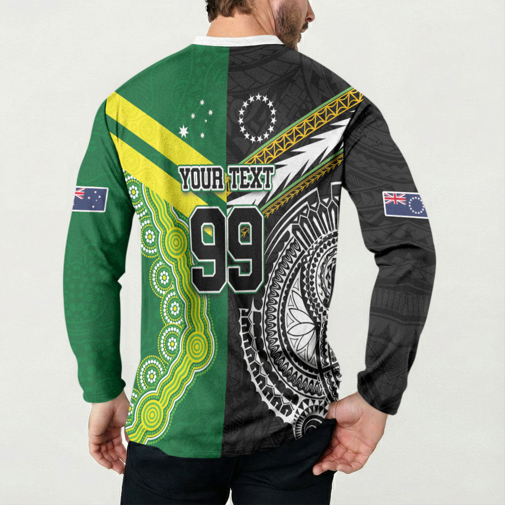Custom Rugby Cook Islands and Australia Button Sweatshirt Tatau Tribal with Aboriginal Chevron Sport Style