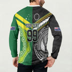 Custom Rugby Cook Islands and Australia Button Sweatshirt Tatau Tribal with Aboriginal Chevron Sport Style