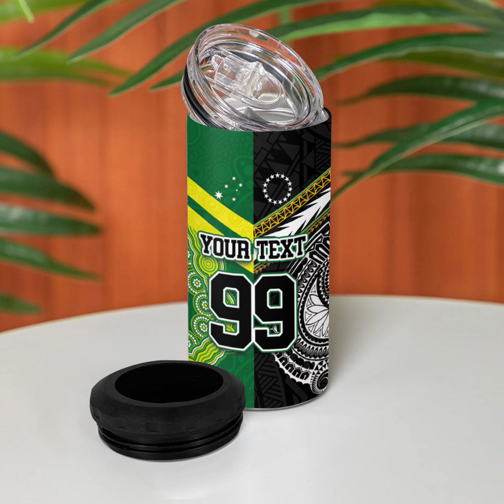 Custom Rugby Cook Islands and Australia 4 in 1 Can Cooler Tumbler Tatau Tribal with Aboriginal Chevron Sport Style