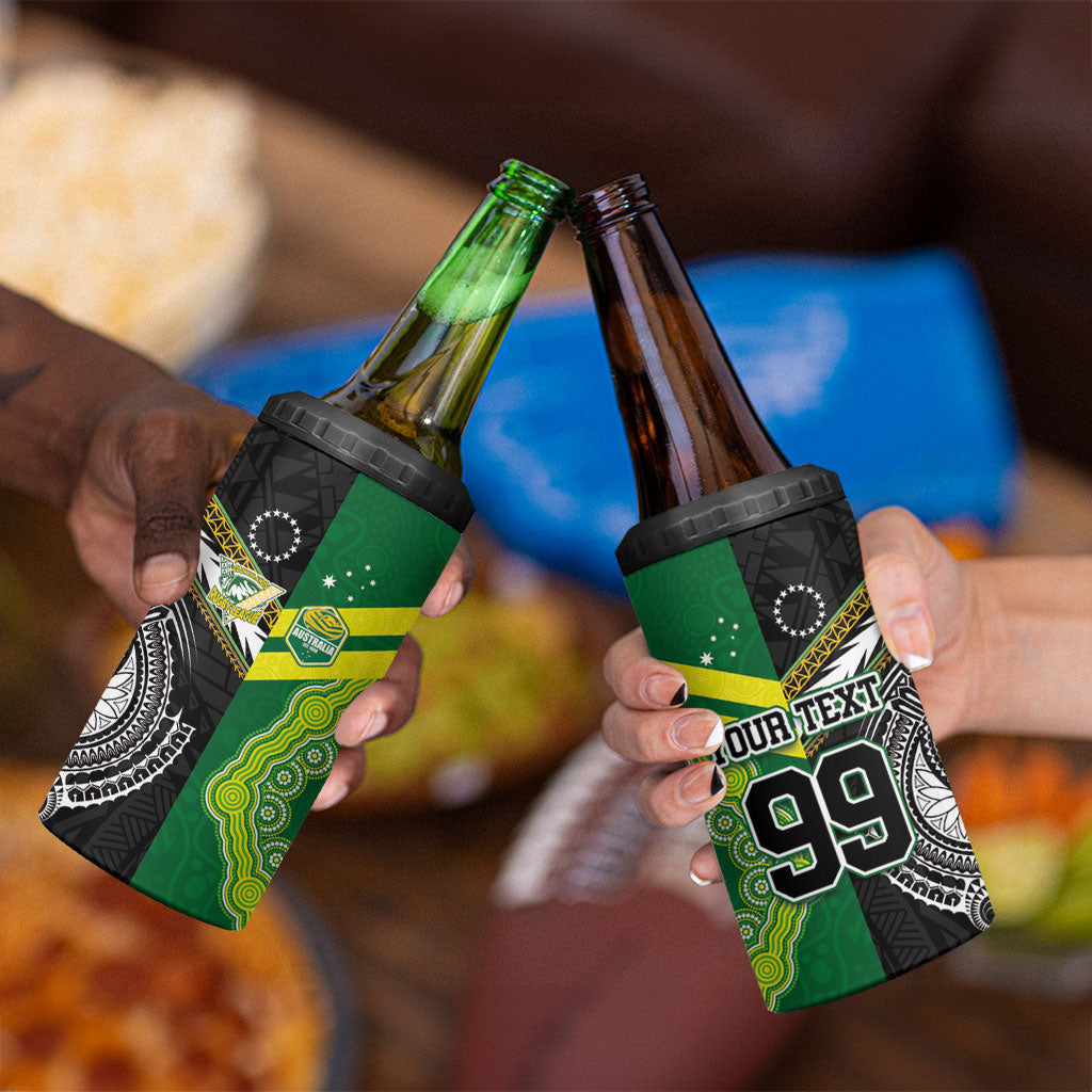 Custom Rugby Cook Islands and Australia 4 in 1 Can Cooler Tumbler Tatau Tribal with Aboriginal Chevron Sport Style