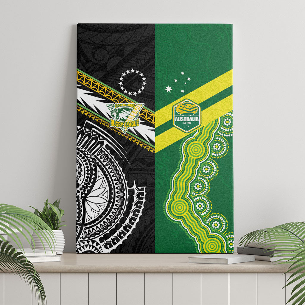 Rugby Cook Islands and Australia Canvas Wall Art Tatau Tribal with Aboriginal Chevron Sport Style