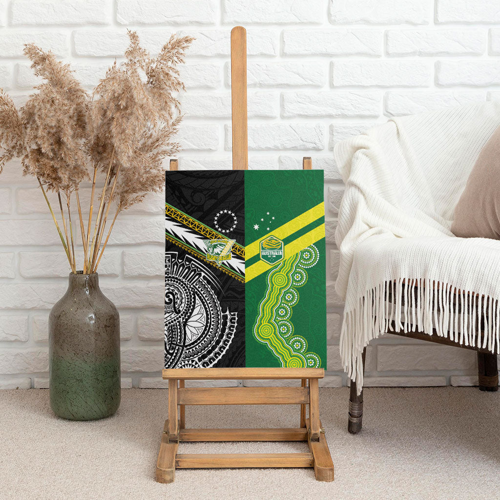 Rugby Cook Islands and Australia Canvas Wall Art Tatau Tribal with Aboriginal Chevron Sport Style
