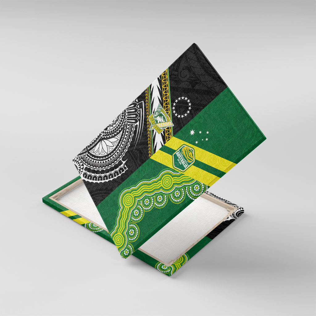 Rugby Cook Islands and Australia Canvas Wall Art Tatau Tribal with Aboriginal Chevron Sport Style