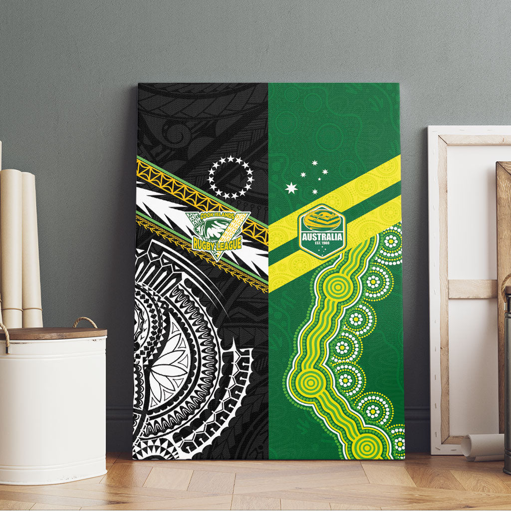 Rugby Cook Islands and Australia Canvas Wall Art Tatau Tribal with Aboriginal Chevron Sport Style
