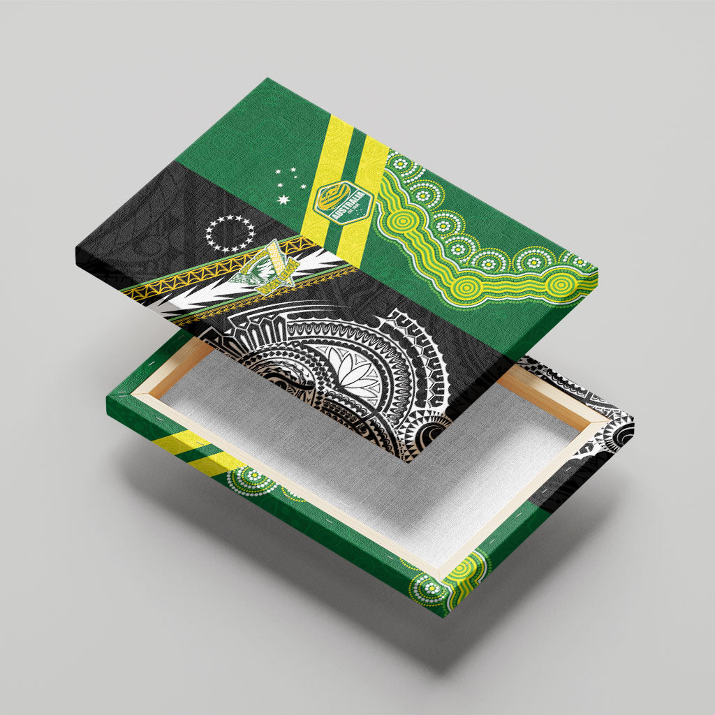 Rugby Cook Islands and Australia Canvas Wall Art Tatau Tribal with Aboriginal Chevron Sport Style