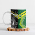 Custom Rugby Cook Islands and Australia Ceramic Mug Tatau Tribal with Aboriginal Chevron Sport Style