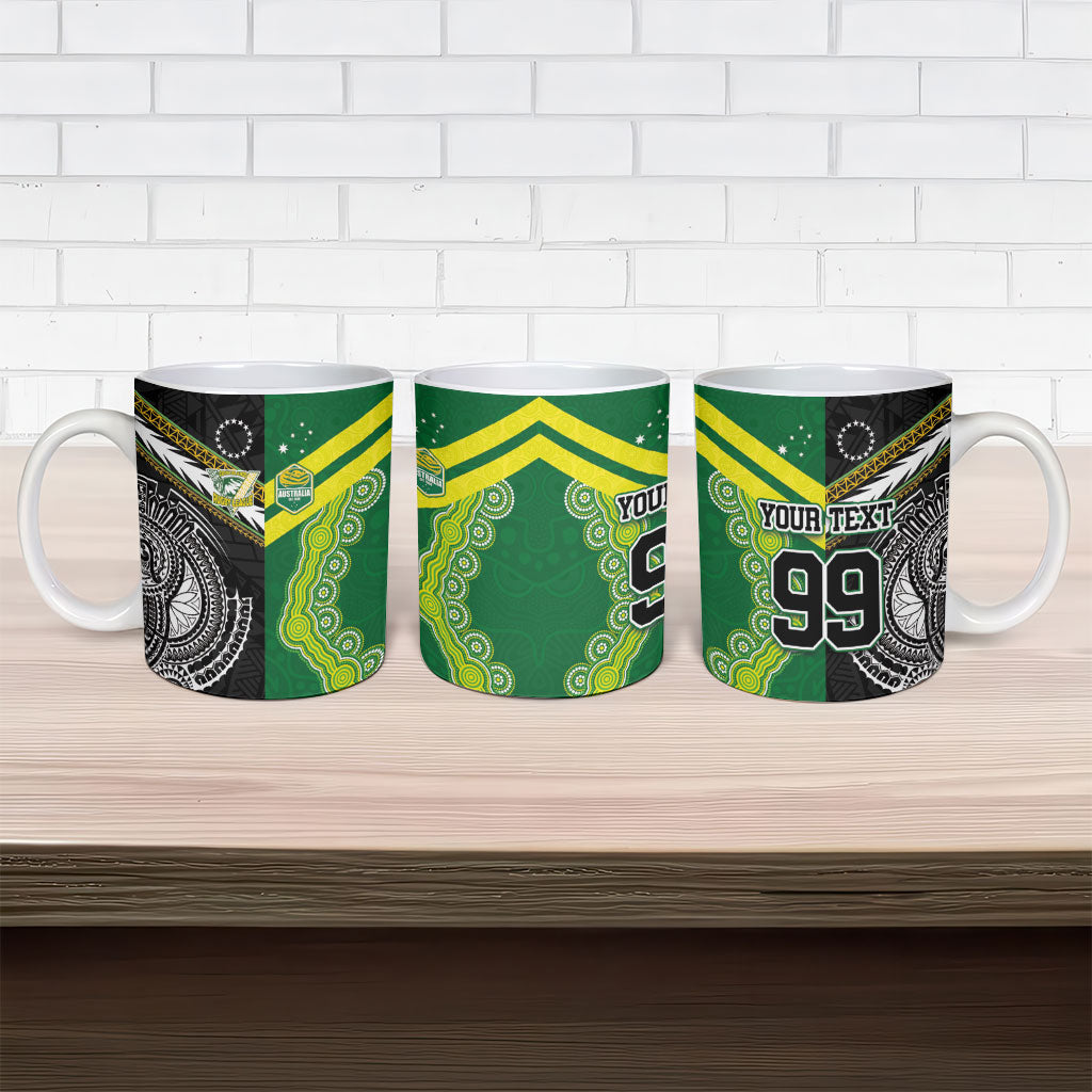 Custom Rugby Cook Islands and Australia Ceramic Mug Tatau Tribal with Aboriginal Chevron Sport Style
