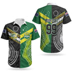 Custom Rugby Cook Islands and Australia Couples Matching Long Sleeve Bodycon Dress and Hawaiian Shirt Tatau Tribal with Aboriginal Chevron Sport Style