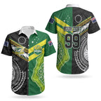 Custom Rugby Cook Islands and Australia Couples Matching Off Shoulder Maxi Dress and Hawaiian Shirt Tatau Tribal with Aboriginal Chevron Sport Style