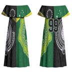 Custom Rugby Cook Islands and Australia Couples Matching Off Shoulder Maxi Dress and Hawaiian Shirt Tatau Tribal with Aboriginal Chevron Sport Style