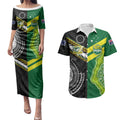 Custom Rugby Cook Islands and Australia Couples Matching Puletasi and Hawaiian Shirt Tatau Tribal with Aboriginal Chevron Sport Style