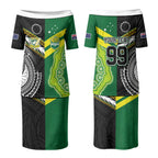 Custom Rugby Cook Islands and Australia Couples Matching Puletasi and Long Sleeve Button Shirt Tatau Tribal with Aboriginal Chevron Sport Style