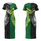 Custom Rugby Cook Islands and Australia Couples Matching Short Sleeve Bodycon Dress and Hawaiian Shirt Tatau Tribal with Aboriginal Chevron Sport Style