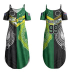 Custom Rugby Cook Islands and Australia Couples Matching Summer Maxi Dress and Hawaiian Shirt Tatau Tribal with Aboriginal Chevron Sport Style