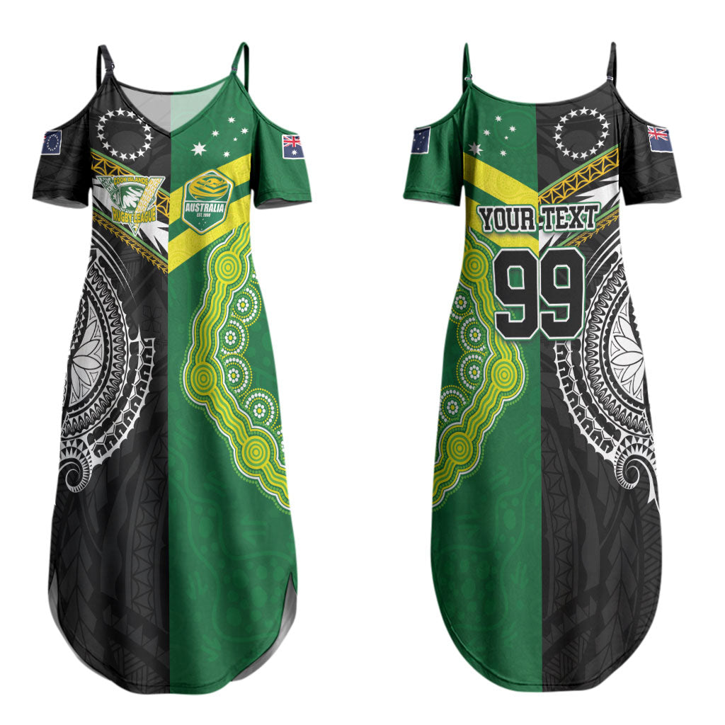 Custom Rugby Cook Islands and Australia Couples Matching Summer Maxi Dress and Hawaiian Shirt Tatau Tribal with Aboriginal Chevron Sport Style