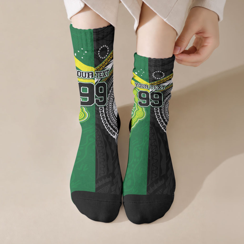 Custom Rugby Cook Islands and Australia Crew Socks Tatau Tribal with Aboriginal Chevron Sport Style