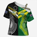 Custom Rugby Cook Islands and Australia Cross Shoulder Shirt Tatau Tribal with Aboriginal Chevron Sport Style