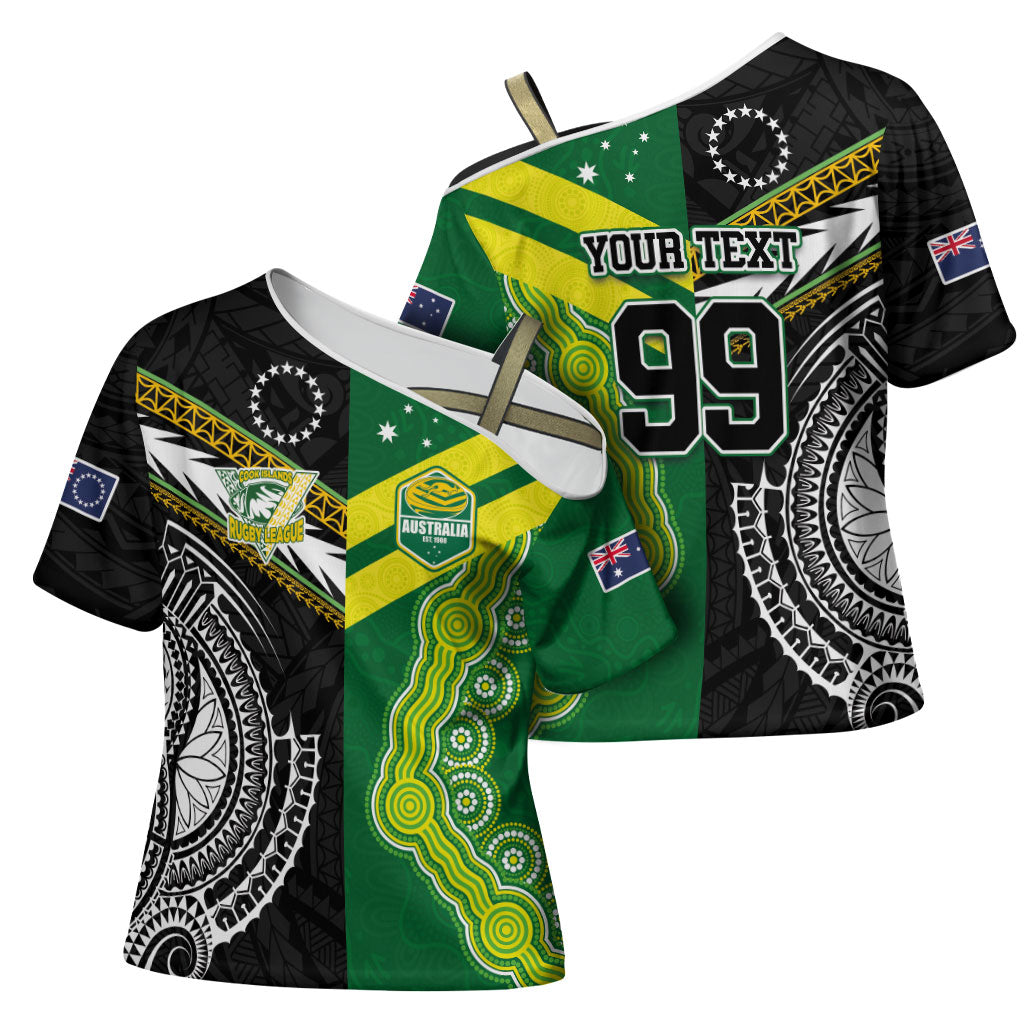 Custom Rugby Cook Islands and Australia Cross Shoulder Shirt Tatau Tribal with Aboriginal Chevron Sport Style