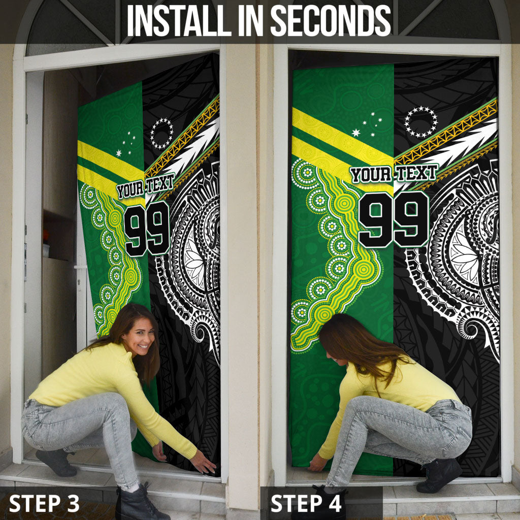 Custom Rugby Cook Islands and Australia Door Cover Tatau Tribal with Aboriginal Chevron Sport Style