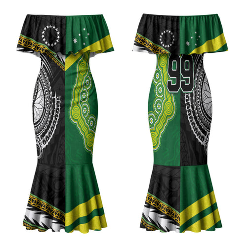 Custom Rugby Cook Islands and Australia Family Matching Mermaid Dress and Hawaiian Shirt Tatau Tribal with Aboriginal Chevron Sport Style