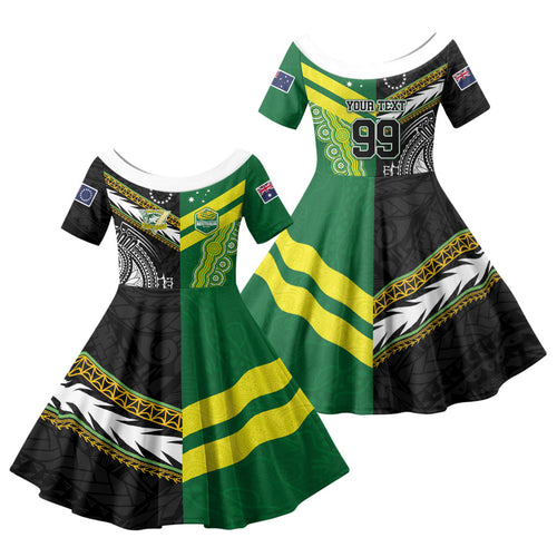 Custom Rugby Cook Islands and Australia Family Matching Mermaid Dress and Hawaiian Shirt Tatau Tribal with Aboriginal Chevron Sport Style