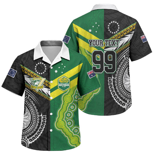 Custom Rugby Cook Islands and Australia Family Matching Mermaid Dress and Hawaiian Shirt Tatau Tribal with Aboriginal Chevron Sport Style