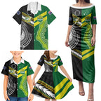 Custom Rugby Cook Islands and Australia Family Matching Puletasi and Hawaiian Shirt Tatau Tribal with Aboriginal Chevron Sport Style
