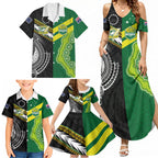 Custom Rugby Cook Islands and Australia Family Matching Summer Maxi Dress and Hawaiian Shirt Tatau Tribal with Aboriginal Chevron Sport Style
