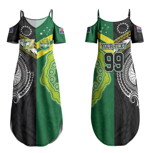 Custom Rugby Cook Islands and Australia Family Matching Summer Maxi Dress and Hawaiian Shirt Tatau Tribal with Aboriginal Chevron Sport Style