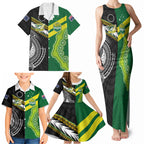 Custom Rugby Cook Islands and Australia Family Matching Tank Maxi Dress and Hawaiian Shirt Tatau Tribal with Aboriginal Chevron Sport Style