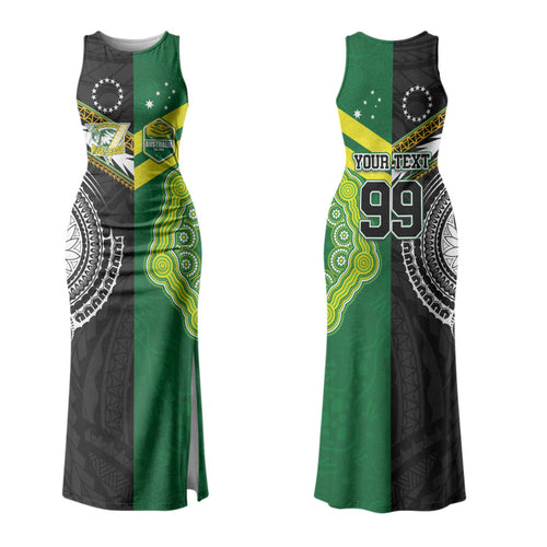 Custom Rugby Cook Islands and Australia Family Matching Tank Maxi Dress and Hawaiian Shirt Tatau Tribal with Aboriginal Chevron Sport Style