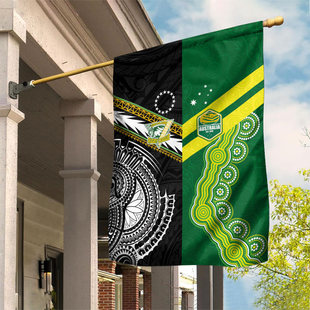 Rugby Cook Islands and Australia Garden Flag Tatau Tribal with Aboriginal Chevron Sport Style