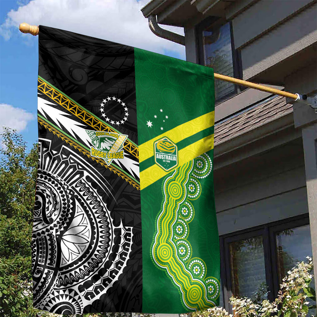Rugby Cook Islands and Australia Garden Flag Tatau Tribal with Aboriginal Chevron Sport Style
