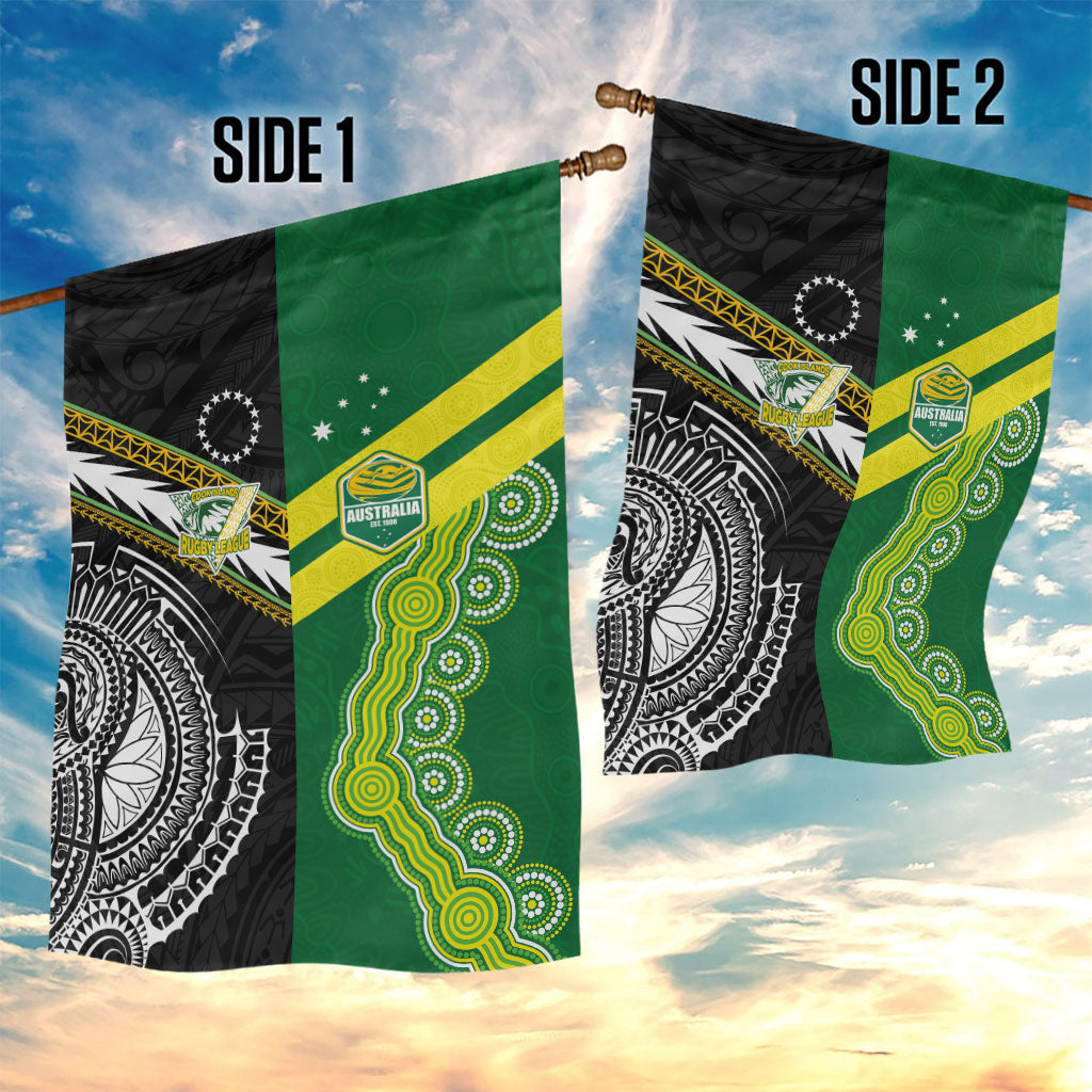 Rugby Cook Islands and Australia Garden Flag Tatau Tribal with Aboriginal Chevron Sport Style