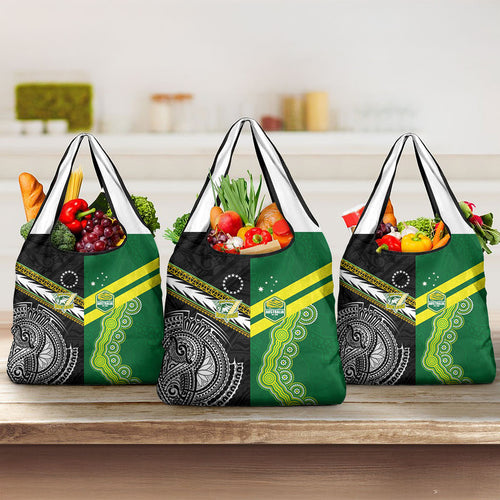 Rugby Cook Islands and Australia Grocery Bag Tatau Tribal with Aboriginal Chevron Sport Style