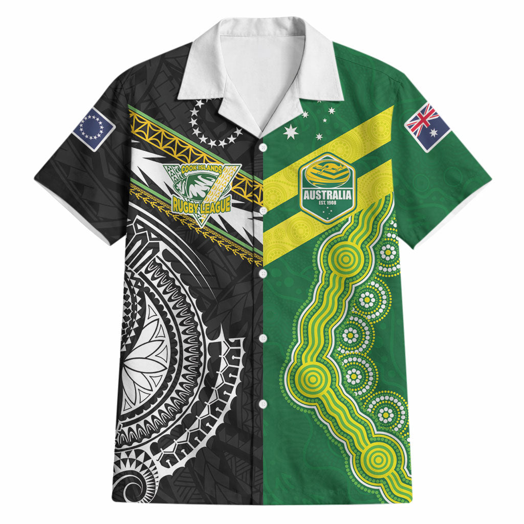 Custom Rugby Cook Islands and Australia Hawaiian Shirt Tatau Tribal with Aboriginal Chevron Sport Style