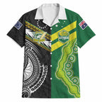 Custom Rugby Cook Islands and Australia Hawaiian Shirt Tatau Tribal with Aboriginal Chevron Sport Style