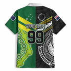 Custom Rugby Cook Islands and Australia Hawaiian Shirt Tatau Tribal with Aboriginal Chevron Sport Style