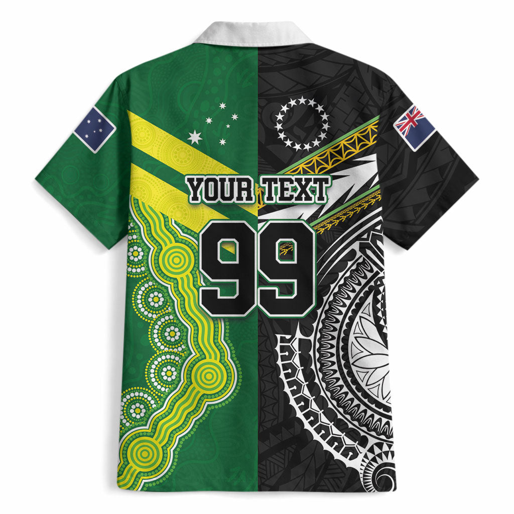 Custom Rugby Cook Islands and Australia Hawaiian Shirt Tatau Tribal with Aboriginal Chevron Sport Style