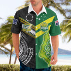 Custom Rugby Cook Islands and Australia Hawaiian Shirt Tatau Tribal with Aboriginal Chevron Sport Style