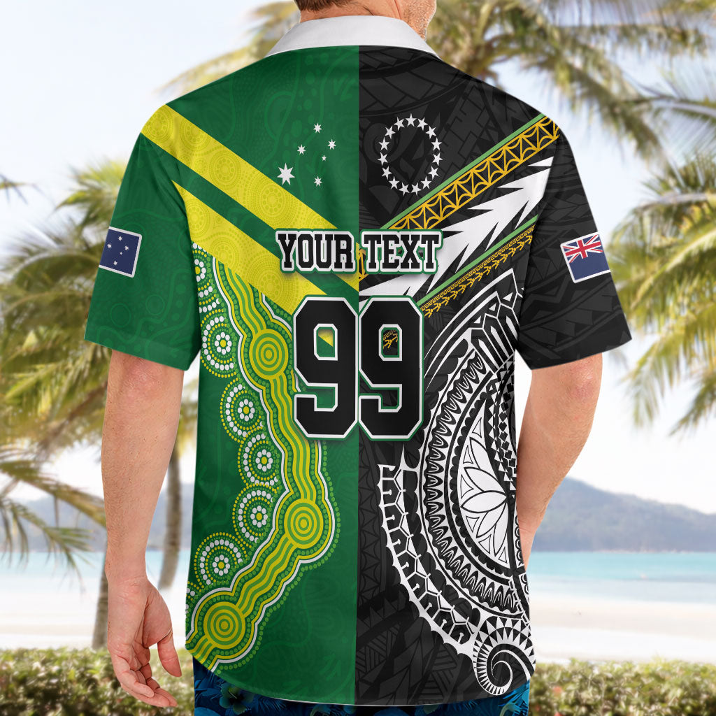 Custom Rugby Cook Islands and Australia Hawaiian Shirt Tatau Tribal with Aboriginal Chevron Sport Style