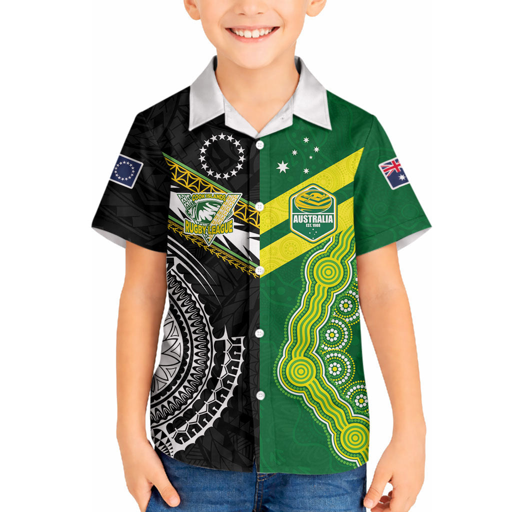 Custom Rugby Cook Islands and Australia Hawaiian Shirt Tatau Tribal with Aboriginal Chevron Sport Style