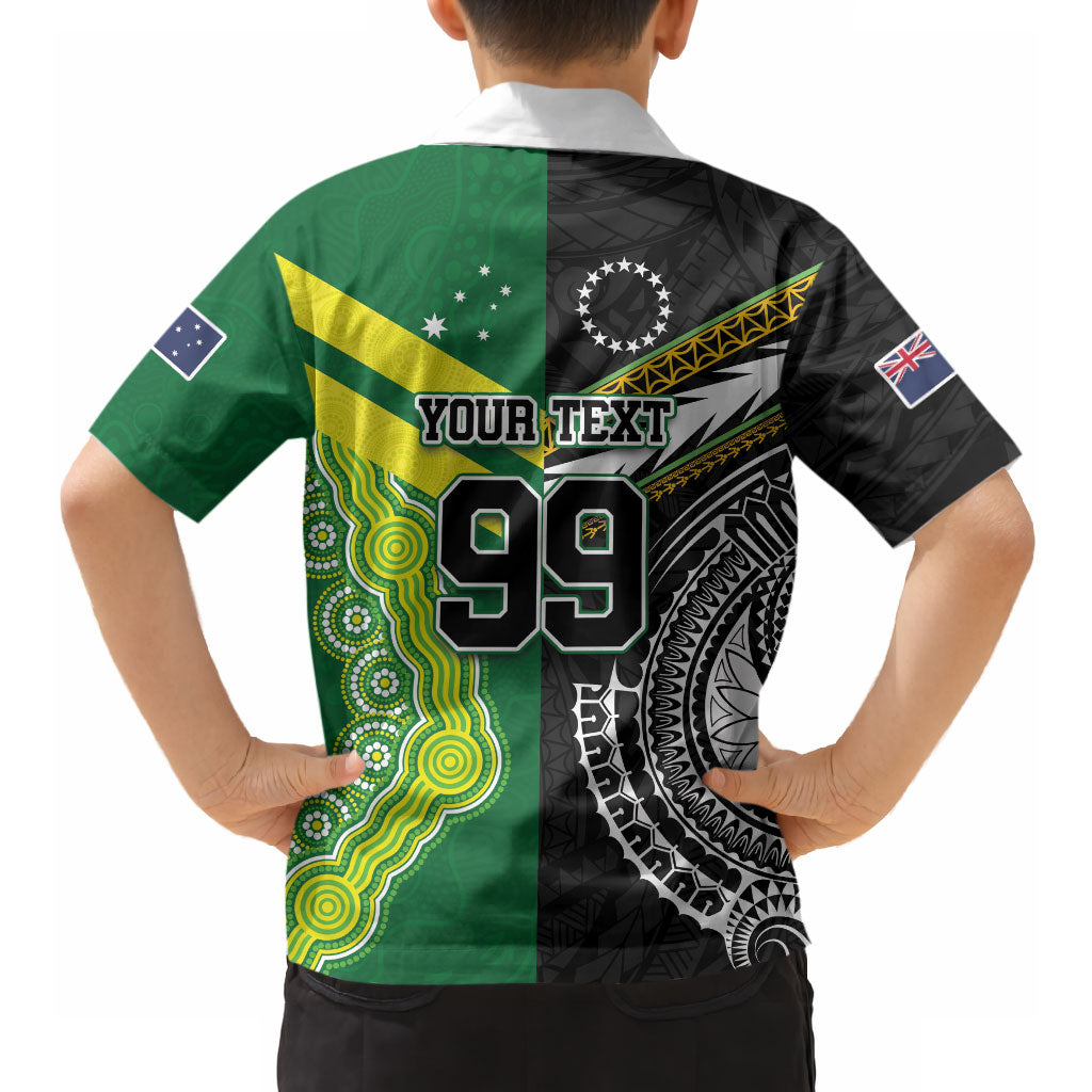Custom Rugby Cook Islands and Australia Hawaiian Shirt Tatau Tribal with Aboriginal Chevron Sport Style