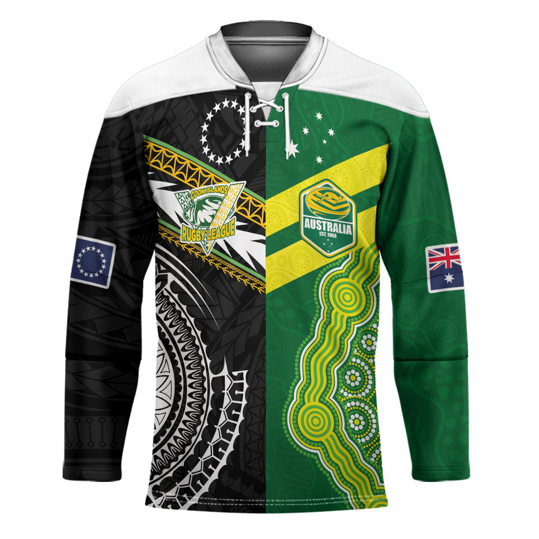 Custom Rugby Cook Islands and Australia Hockey Jersey Tatau Tribal with Aboriginal Chevron Sport Style